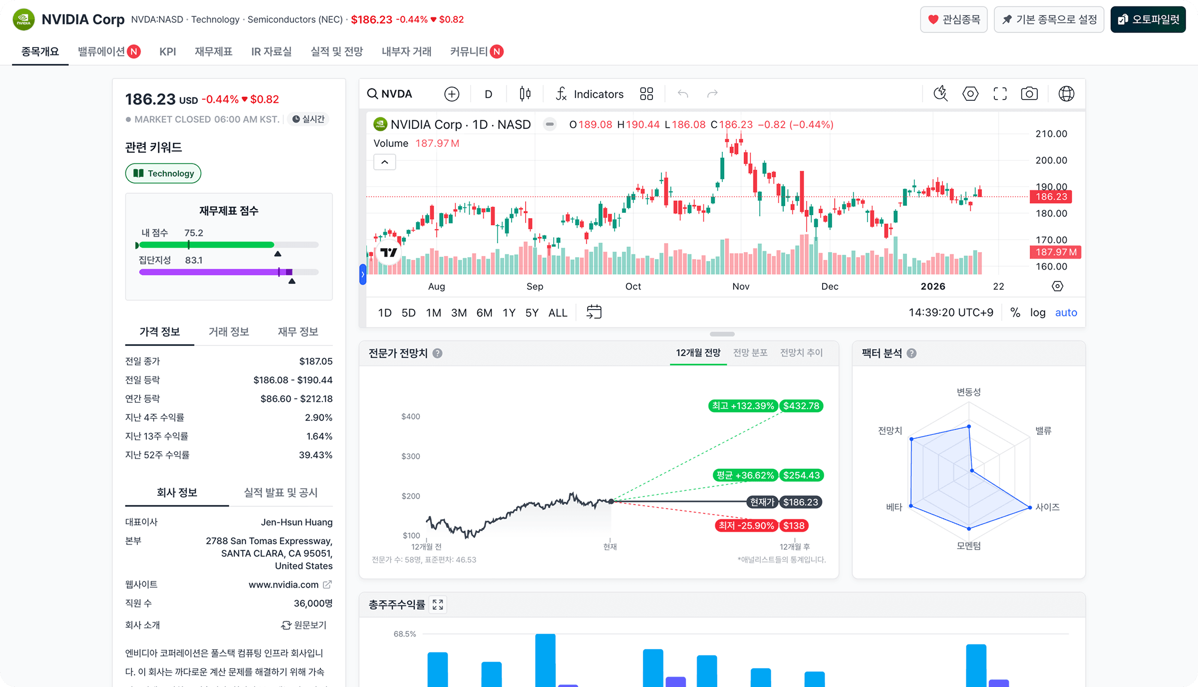 Valley AI 종목 분석 화면
